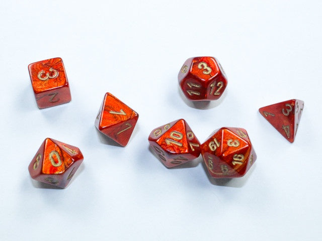 CHESSEX MINI 7 DIE POLYHEDRAL DICE SET: SCARAB SCARLET/GOLD