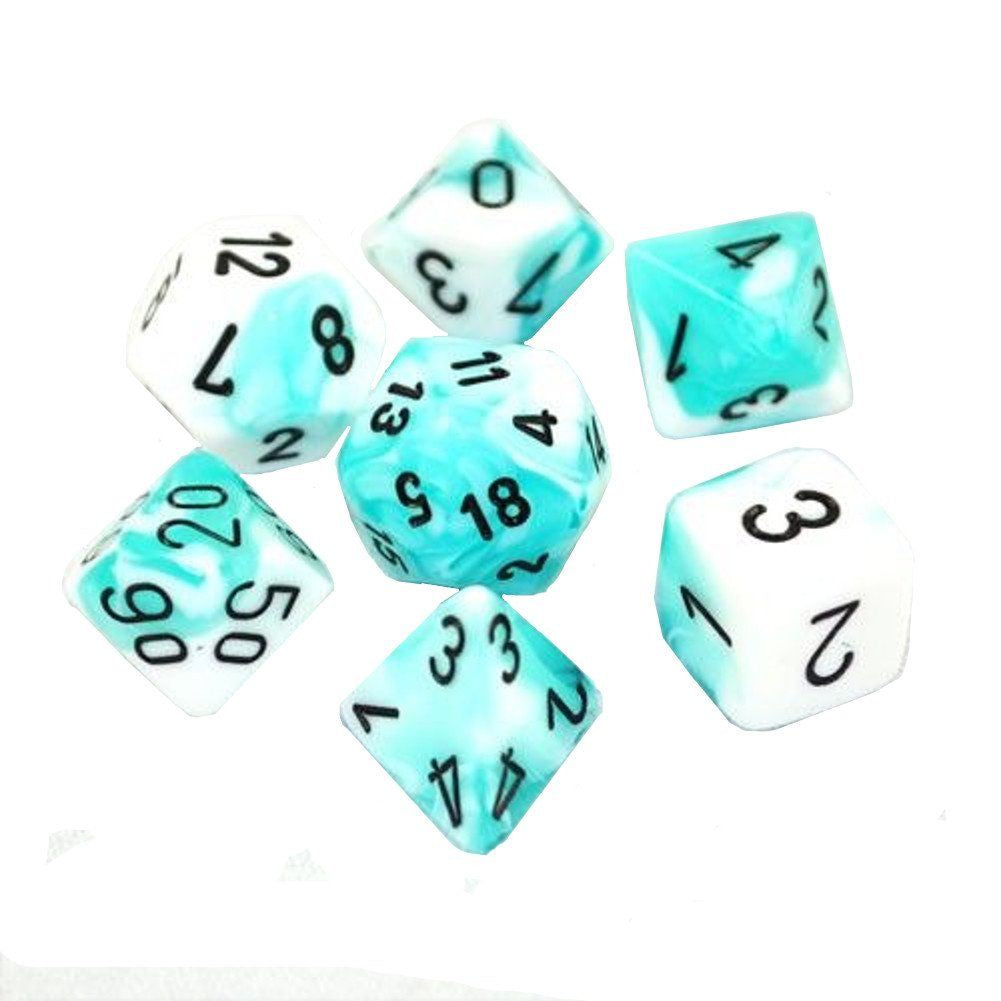 CHESSEX 7 DIE POLYHEDRAL DICE SET: GEMINI TEAL/WHITE WITH BLACK