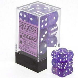 CHESSEX 16mm D6 DICE BLOCK (12 DICE) BOREALIS PURPLE/WHITE