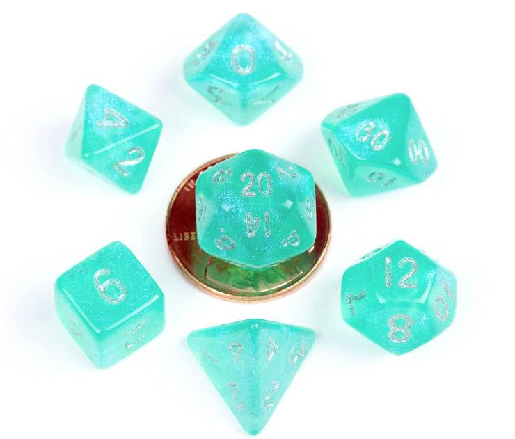 MDG MINI POLYHEDRAL DICE SET - STARDUST TEAL