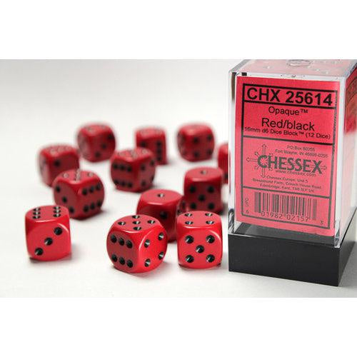 CHESSEX 16mm D6 DICE BLOCK (12 DICE) RED/BLACK
