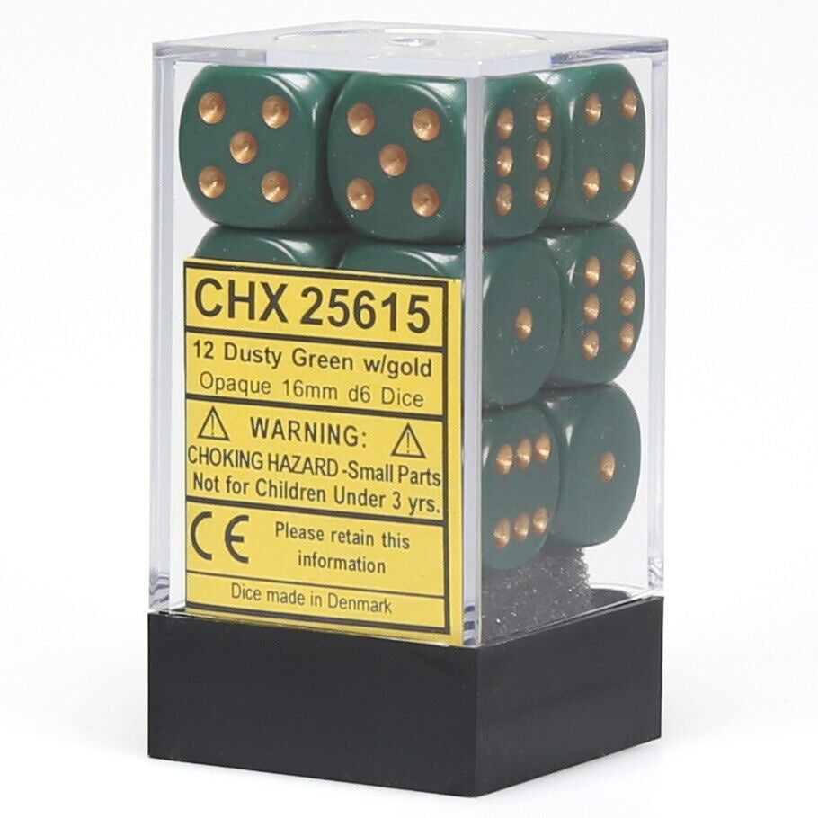 CHESSEX 16mm D6 DICE BLOCK (12 DICE) DUSTY GREEN/COPPER