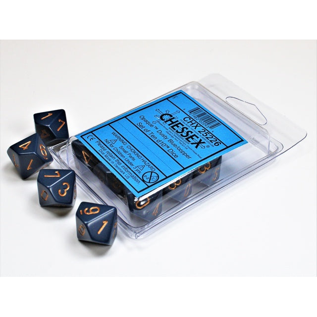 CHESSEX SET OF 10 d10 DICE: OPAQUE DUSTY BLUE/COPPER