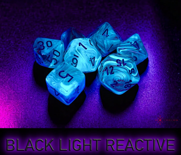 CHESSEX 7 DIE POLYHEDRAL DICE SET:  GHOSTLY GLOW PINK WITH SILVER