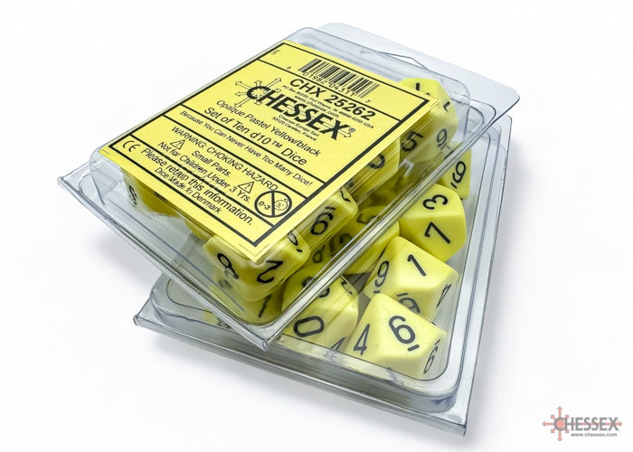 CHESSEX  SET OF 10  d10 DICE: PASTEL YELLOW/BLACK