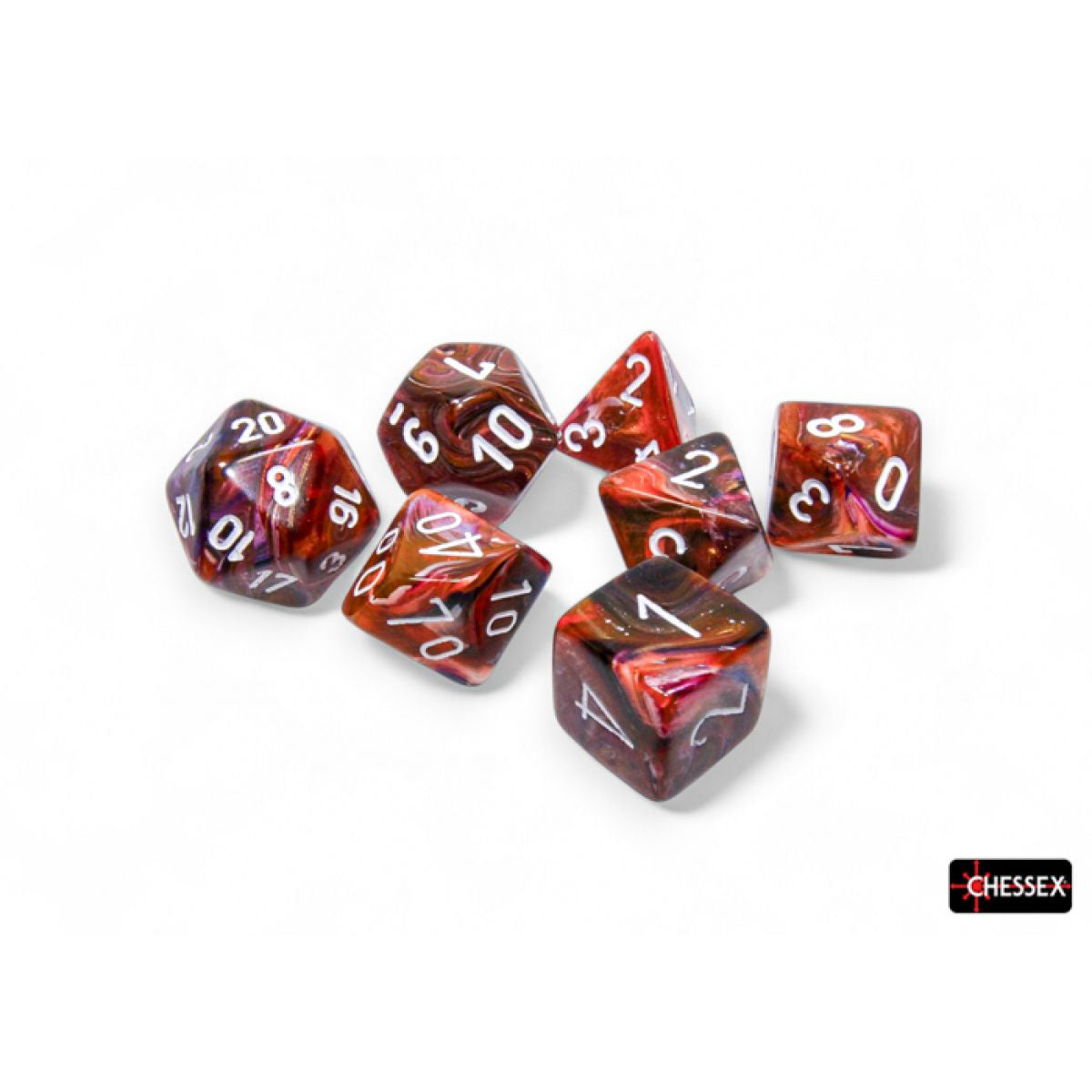 CHESSEX 7 DIE POLYHEDRAL DICE SET: FESTIVE SYMPHONY/WHITE LUMINARY