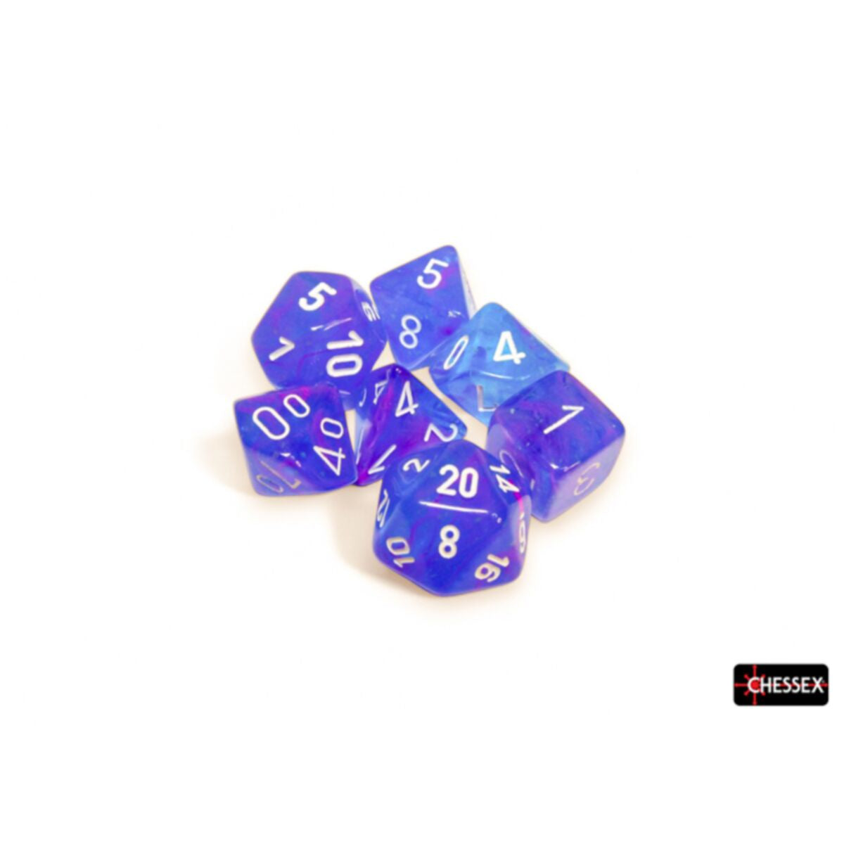 CHESSEX 7 DIE POLYHEDRAL DICE SET: NEBULA AURA/WHITE LUMINARY