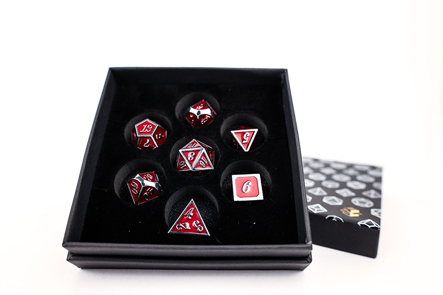 LPG METAL RPG DICE SET - SERIF RED/SILVER