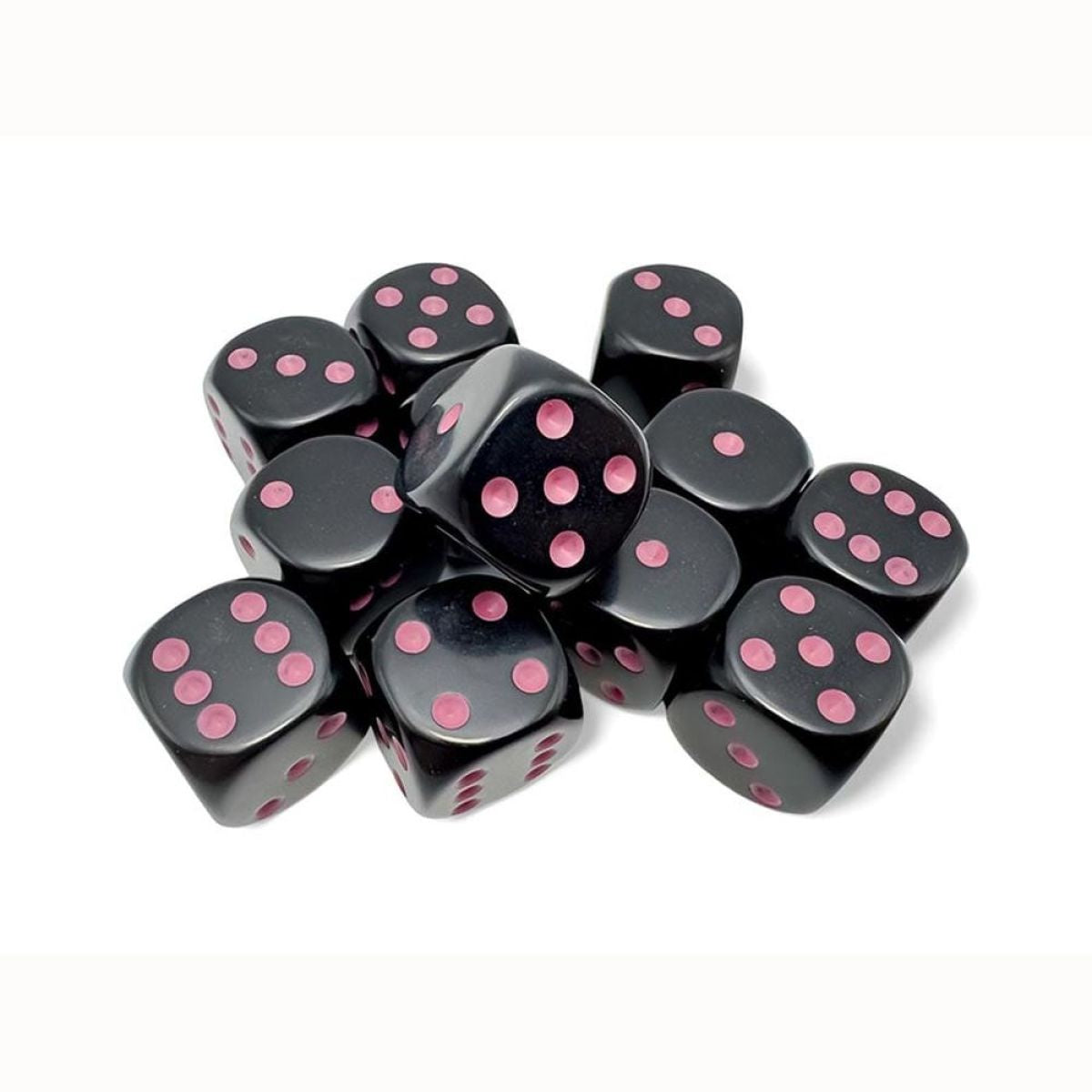 CHESSEX 16mm D6 DICE BLOCK (12 DICE) - OPAQUE BLACK/PINK