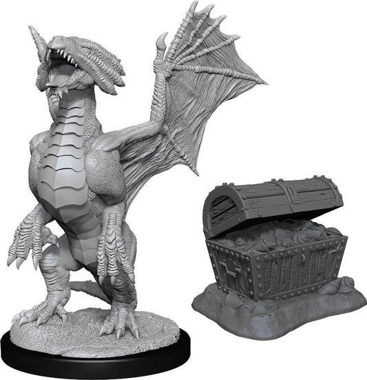 DUNGEONS & DRAGONS NOLZUR'S MARVELOUS UNPAINTED MINI: BRONZE DRAGON WYRMLING AND TREASURE PILE