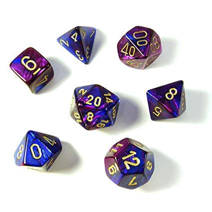 CHESSEX 7 DIE POLYHEDRAL DICE SET: GEMINI BLUE PURPLE WITH GOLD