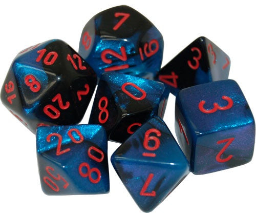 CHESSEX 7 DIE POLYHEDRAL DICE SET: GEMINI BLACK STARLIGHT WITH RED