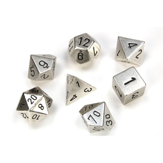 CHESSEX SOLID METAL SILVER COLOUR POLYHEDRAL DICE SET