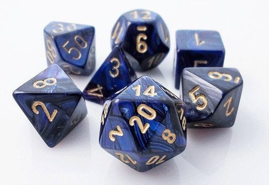 CHESSEX 7 DIE POLYHEDRAL DICE SET: SCARAB ROYAL BLUE WITH GOLD