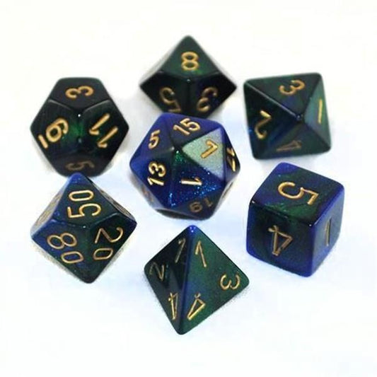CHESSEX 7 DIE POLYHEDRAL DICE SET: GEMINI BLUE GREEN WITH GOLD