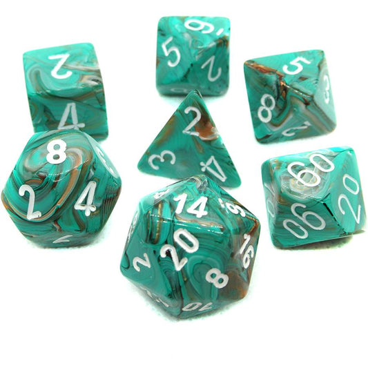 CHESSEX 7 DIE POLYHEDRAL DICE SET: MARBLE OXI-COPPER WITH WHITE