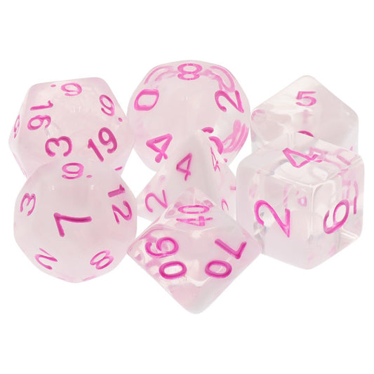 TMG 7 DIE POLYHEDRAL DICE SET: CANDIED WHISPERS MILKY WHITE WITH PINK