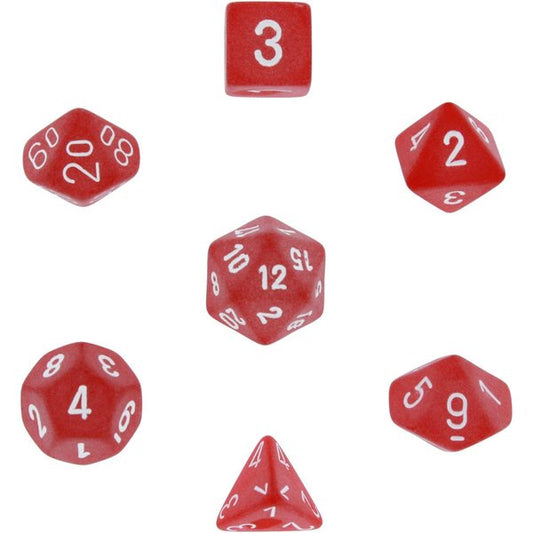 CHESSEX 7 DIE POLYHEDRAL DICE SET: FROSTED RED WITH WHITE