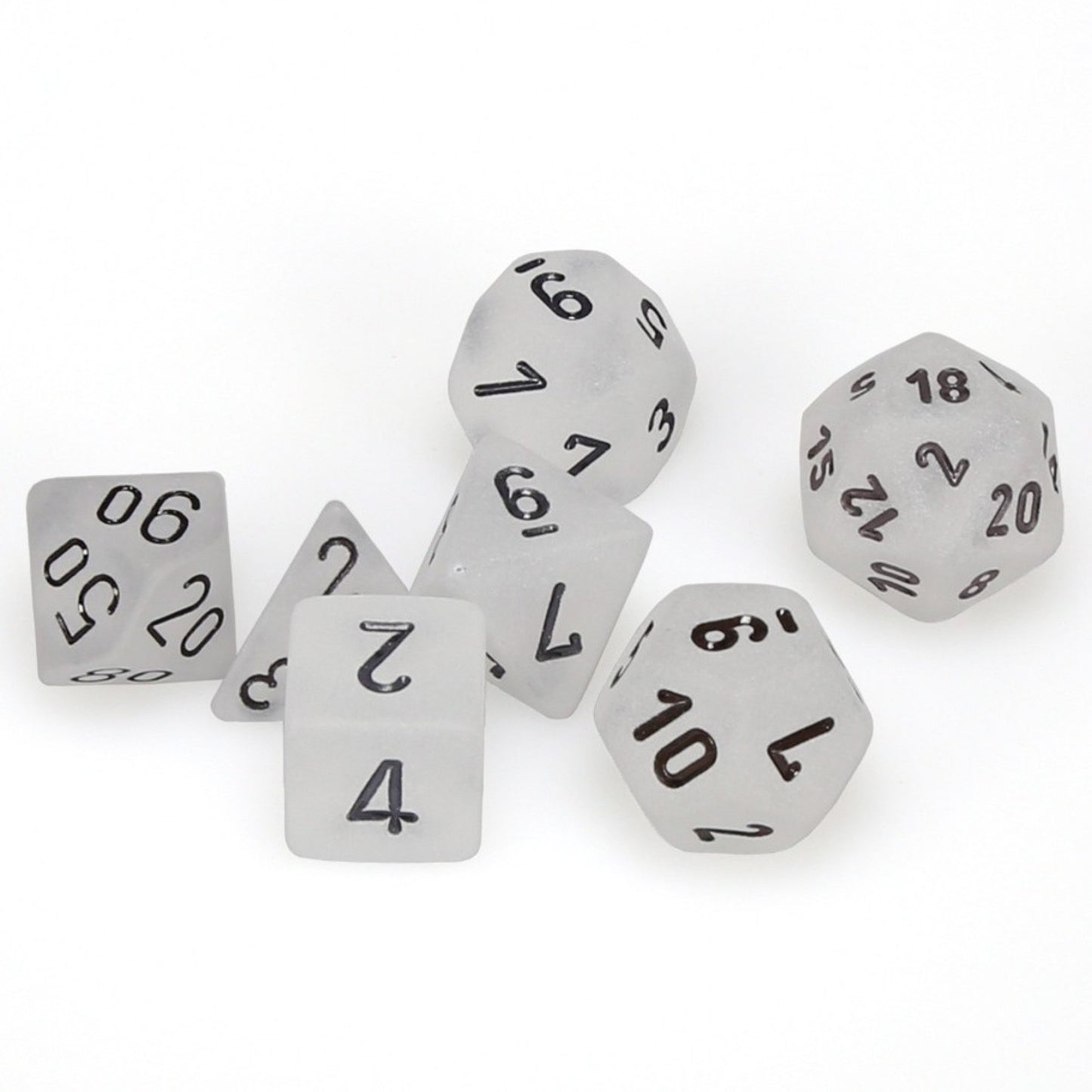 CHESSEX 7 DIE POLYHEDRAL DICE SET: FROSTED CLEAR WITH BLACK