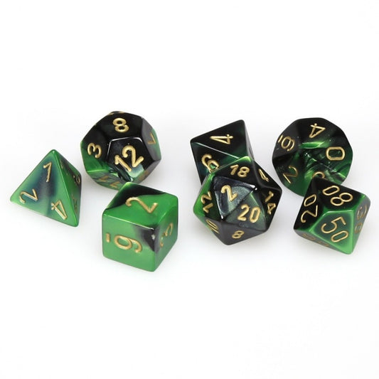 CHESSEX 7 DIE POLYHEDRAL DICE SET: GEMINI BLACK GREEN WITH GOLD