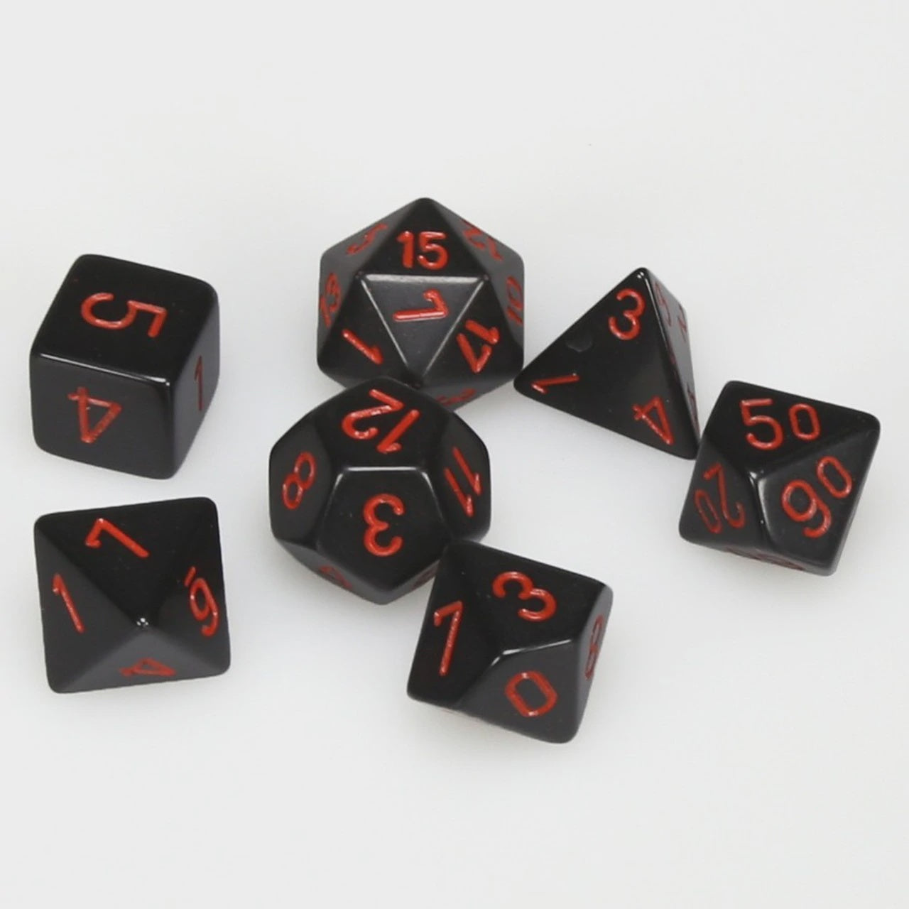 CHESSEX 7 DIE POLYHEDRAL DICE SET: OPAQUE BLACK/RED