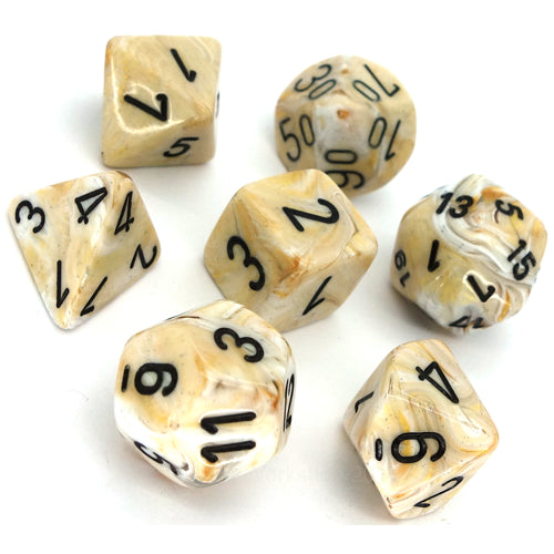 CHESSEX 7 DIE POLYHEDRAL DICE SET: MARBLE IVORY WITH BLACK