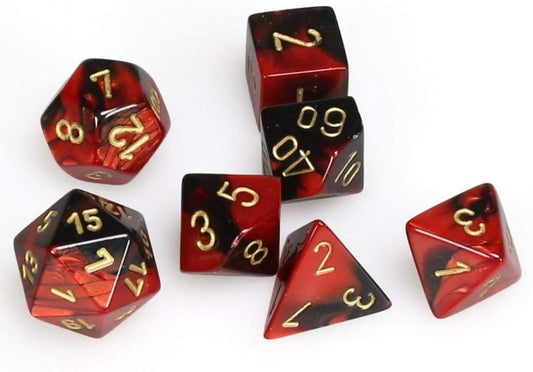 CHESSEX 7 DIE POLYHEDRAL DICE SET: GEMINI BLACK RED WITH GOLD