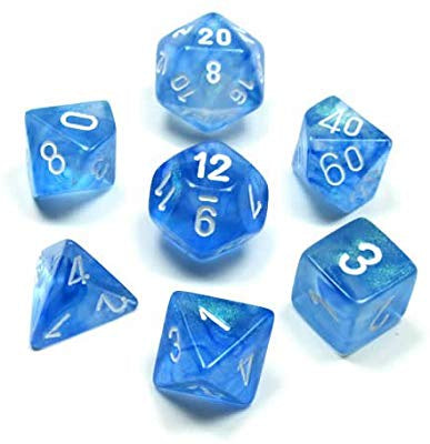 CHESSEX 7 DIE POLYHEDRAL DICE SET: BOREALIS SKY BLUE WITH WHITE