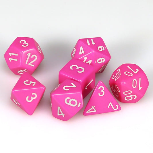 CHESSEX 7 DIE POLYHEDRAL DICE SET: OPAQUE PINK/WHITE