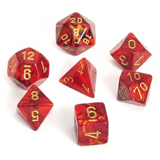 CHESSEX 7 DIE POLYHEDRAL DICE SET: SCARAB SCARLET WITH GOLD