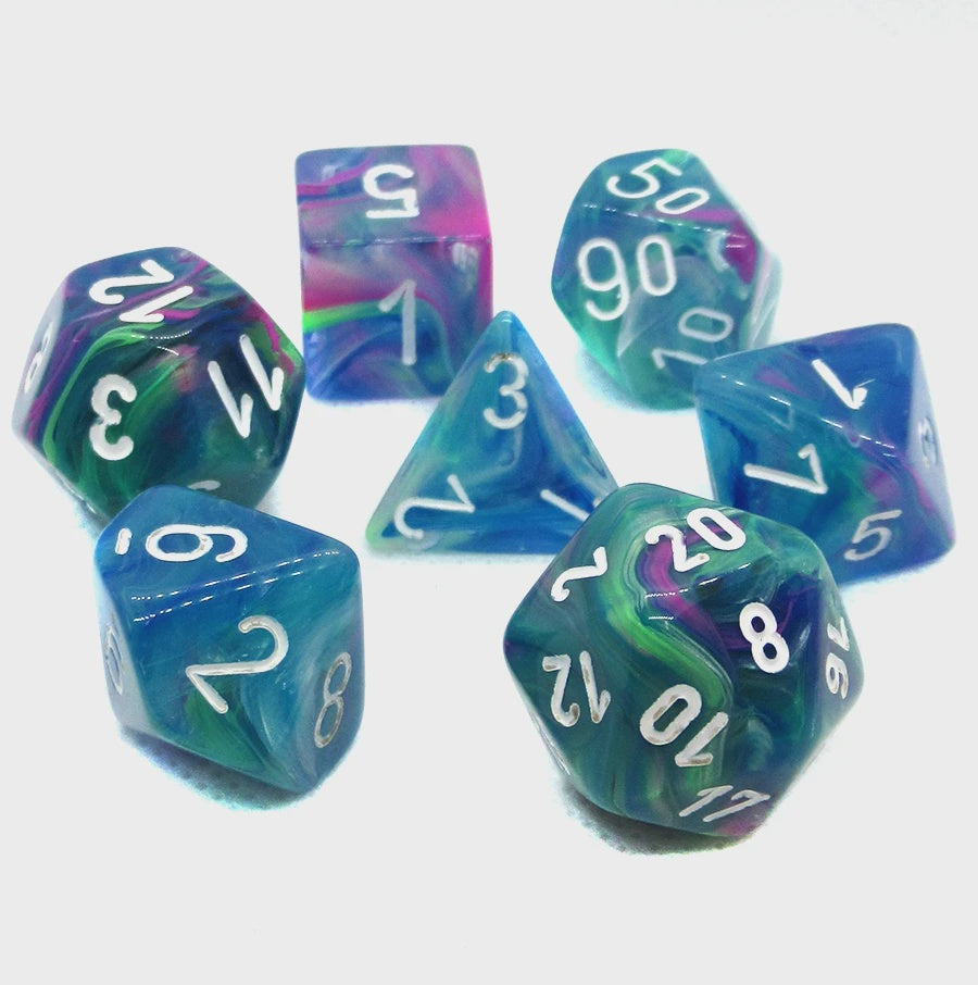 CHESSEX 7 DIE POLYHEDRAL DICE SET: FESTIVE WATERLILY WITH WHITE
