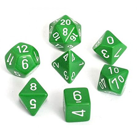 CHESSEX 7 DIE POLYHEDRAL DICE SET: OPAQUE GREEN/WHITE
