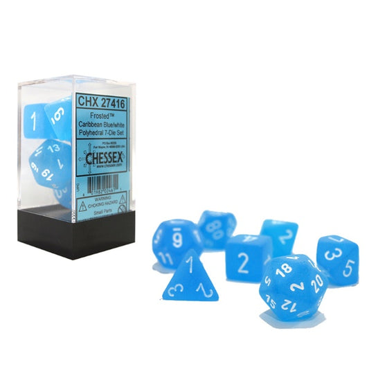 CHESSEX 7 DIE POLYHEDRAL DICE SET: FROSTED CARIBBEAN BLUE WITH WHITE