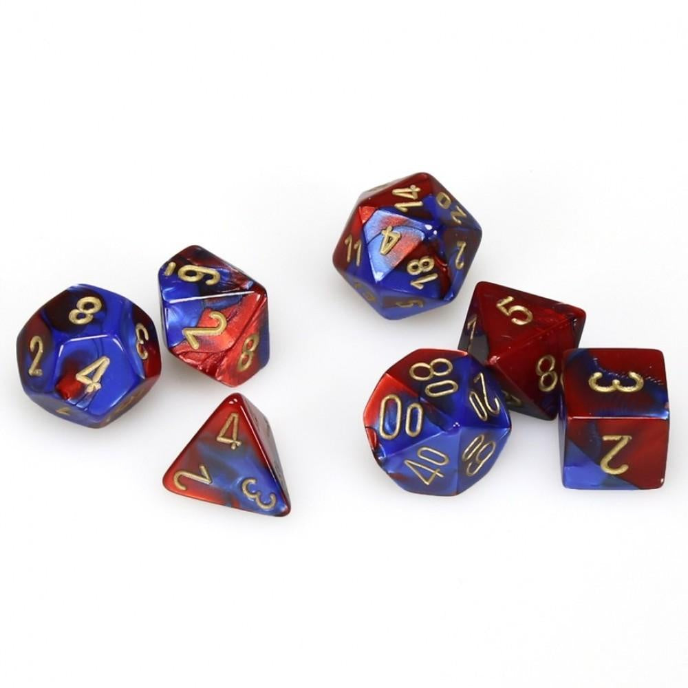 CHESSEX 7 DIE POLYHEDRAL DICE SET: GEMINI BLUE RED WITH GOLD