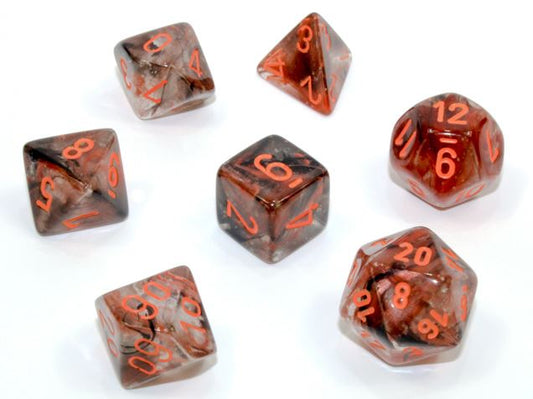 CHESSEX 7 DIE POLYHEDRAL DICE SET: LAB DICE NEBULA COPPER MATRIX WITH ORANGE
