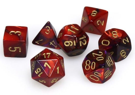 CHESSEX 7 DIE POLYHEDRAL DICE SET: GEMINI PURPLE RED WITH GOLD