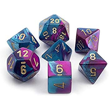 CHESSEX 7 DIE POLYHEDRAL DICE SET: GEMINI PURPLE TEAL WITH GOLD