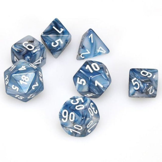 CHESSEX 7 DIE POLYHEDRAL DICE SET: LUSTROUS SLATE WITH WHITE