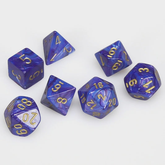 CHESSEX 7 DIE POLYHEDRAL DICE SET: LUSTROUS PURPLE WITH GOLD