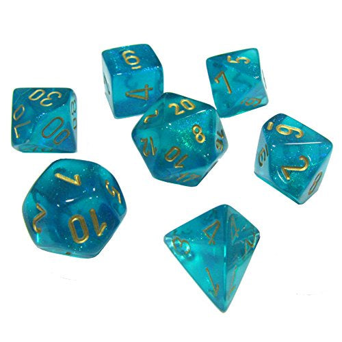 CHESSEX 7 DIE POLYHEDRAL DICE SET: BOREALIS TEAL WITH GOLD