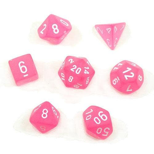 CHESSEX 7 DIE POLYHEDRAL DICE SET: FROSTED PINK WITH WHITE