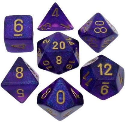 CHESSEX 7 DIE POLYHEDRAL DICE SET: BOREALIS ROYAL PURPLE WITH GOLD