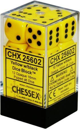 CHESSEX 16mm D6 DICE BLOCK (12 DICE) YELLOW/BLACK