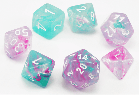 CHESSEX 7 DIE POLYHEDRAL DICE SET: LAB DICE NEBULA WISTERIA WITH WHITE