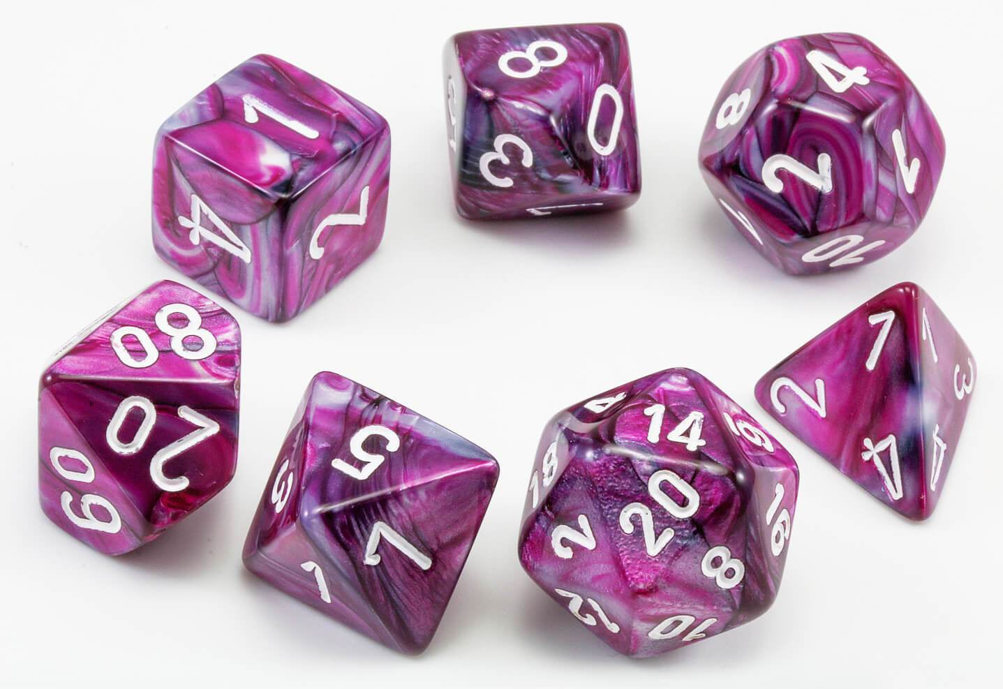 CHESSEX 7 DIE POLYHEDRAL DICE SET: LAB DICE LUSTROUS AMETHYST WITH WHITE