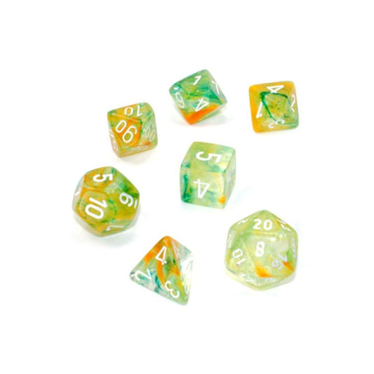 CHESSEX 7 DIE POLYHEDRAL DICE SET: NEBULA SPRING WITH WHITE