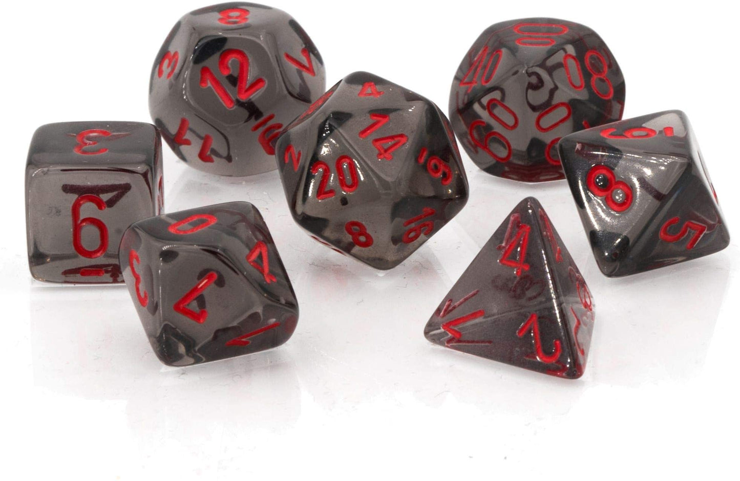 CHESSEX 7 DIE POLYHEDRAL DICE SET: TRANSLUCENT SMOKE WITH RED