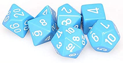CHESSEX 7 DIE POLYHEDRAL DICE SET: OPAQUE LIGHT BLUE/WHITE