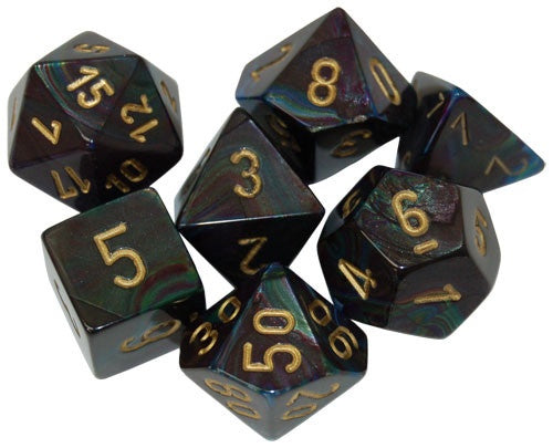 CHESSEX 7 DIE POLYHEDRAL DICE SET: LUSTROUS SHADOW WITH GOLD