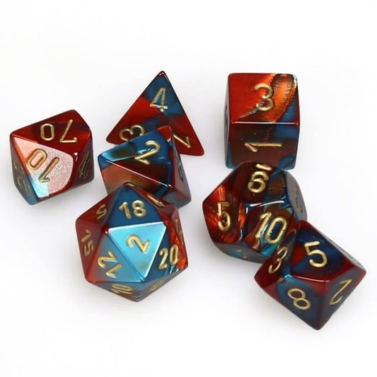CHESSEX 7 DIE POLYHEDRAL DICE SET: GEMINI RED TEAL WITH GOLD